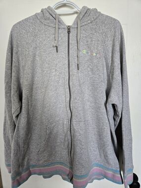 Champion Gray Zip-Up Hoodie with Pastel Trim